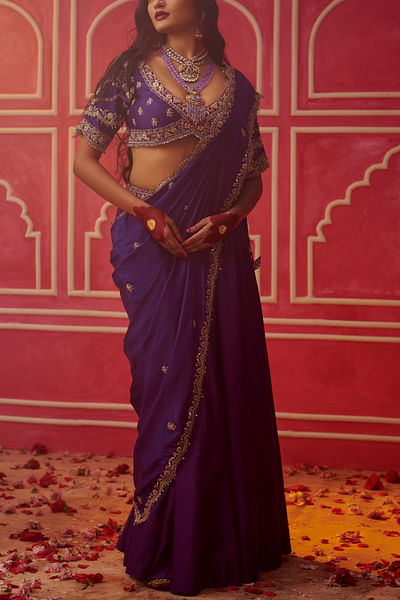 Purple marodi embroidery lehenga sari set