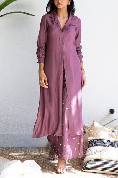 Purple muslin tunic set