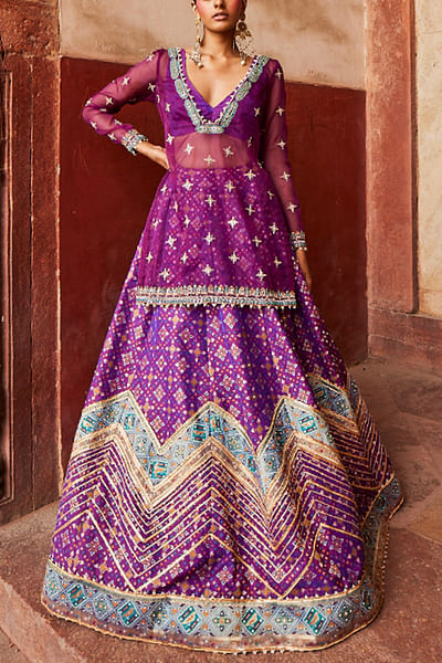 Purple patola kurta lehenga set