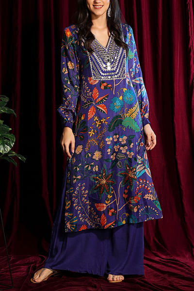 Purple printed tunic set