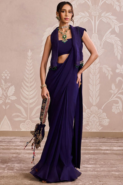 Purple ruffle sari set