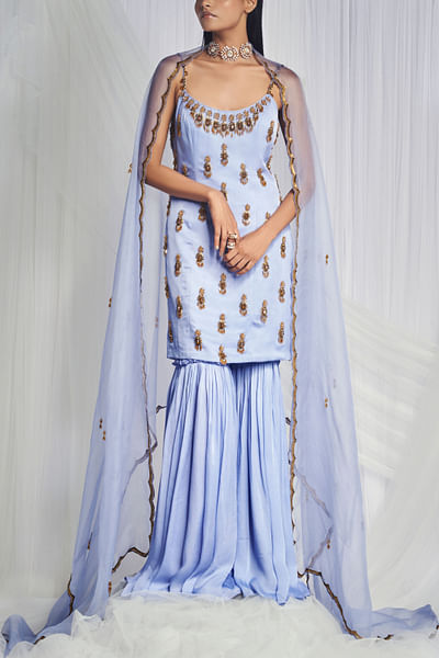 Purple sequin and crystal embellished sharara set