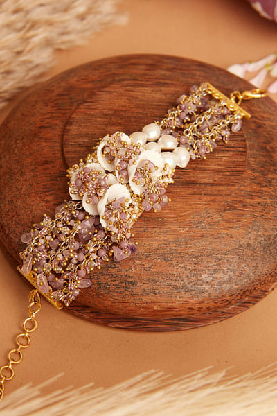 Purple shell pearl embellished bracelet