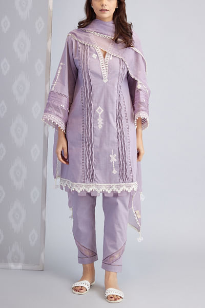 Purple thread embroidery kurta set