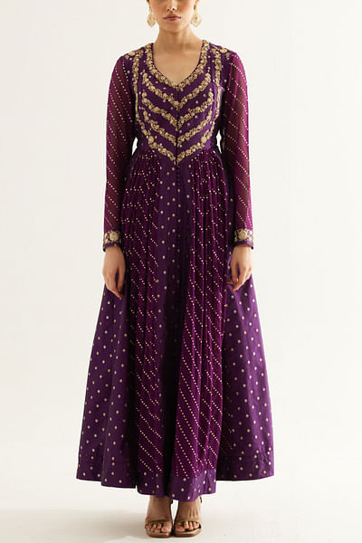 Purple wine zardozi embroidery anarkali set