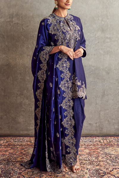 Purple zardozi embroidered short kurta set