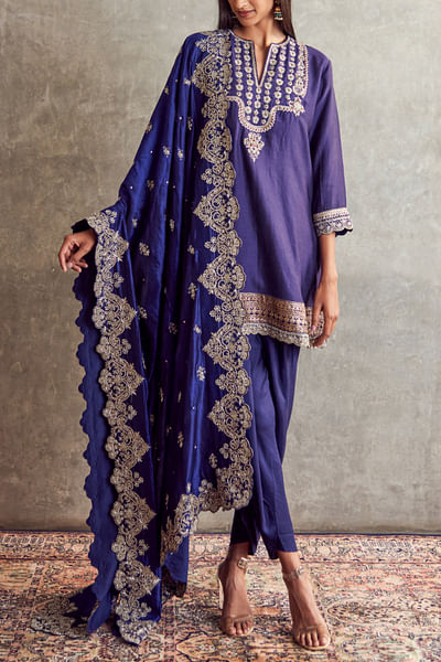 Purple zardozi embroidery short kurta set