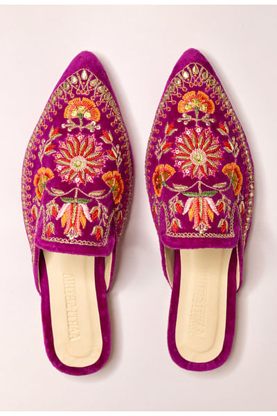 Rani pink floral embroidery mules