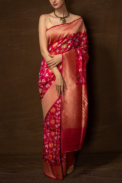 Rani pink handwoven banarasi silk sari