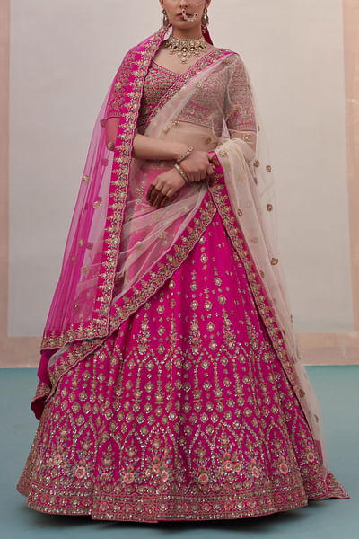 Rani pink zardozi embroidery lehenga set