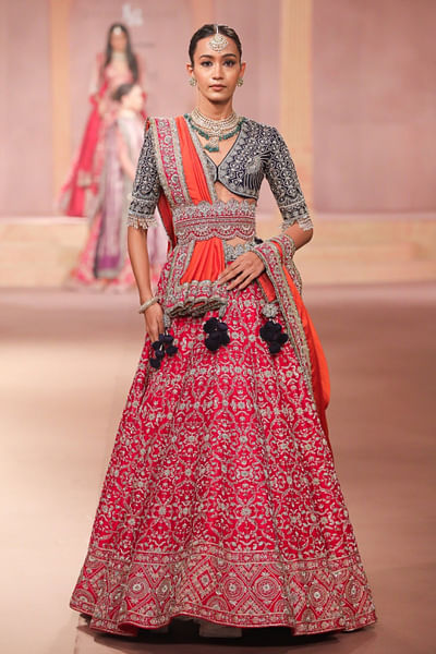 Rani pink zari embroidered lehenga set