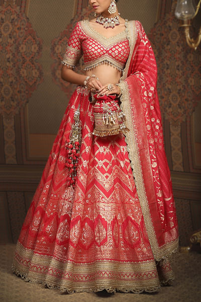 Rani red banarasi lehenga set