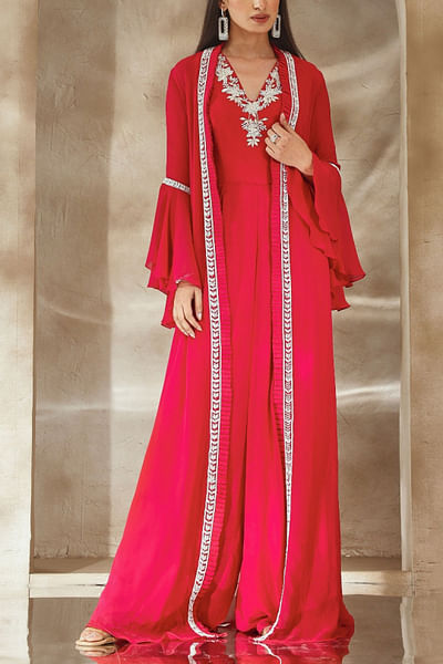 Raspberry pink embellished jumpsuit set