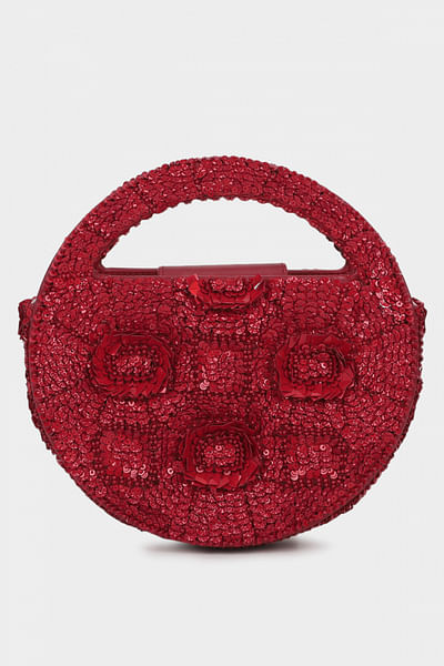 Red 3D floral sequinned handbag