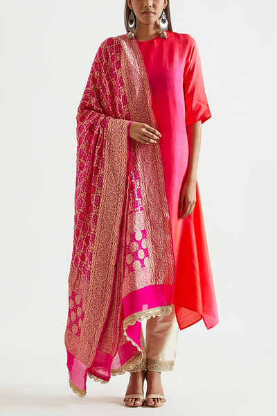 Red and fuchsia ombre dress style kurta set