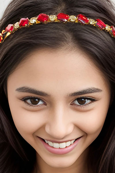 Red and gold rhinestone hairband