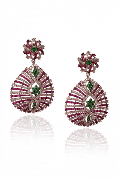 Red and green cubic zirconia and ruby earrings