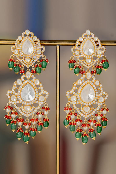Red and green kundan earrings