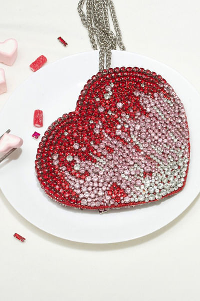 Red and pink heart rhinestone bag