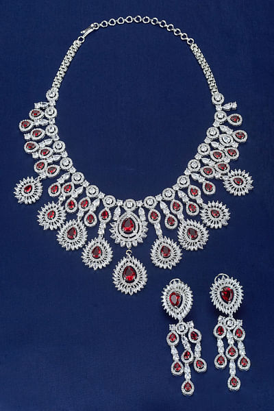 Red and silver ruby and zircon necklace set