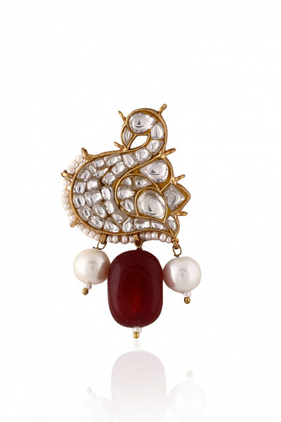 Red and white peacock jadtar brooch