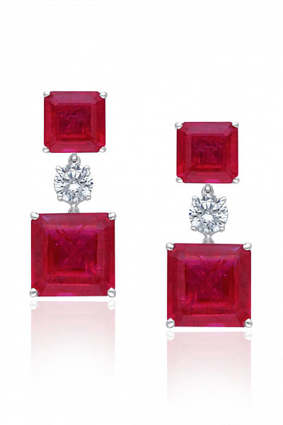 Red and white Swarovski zirconia earrings