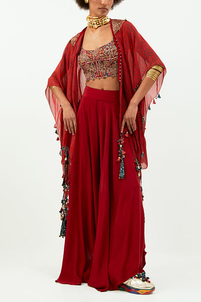 Red artsy print jacket set