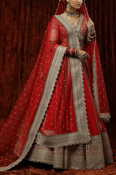 Red badla and gota embroidery lehenga set
