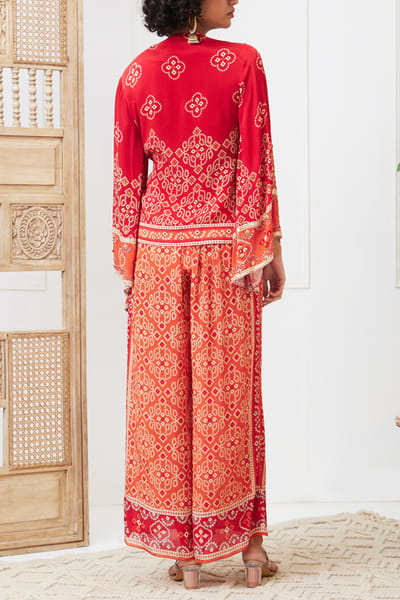 Soup by Sougat Paul Red bandhani print angrakha co-ords SSPNOV23DP216