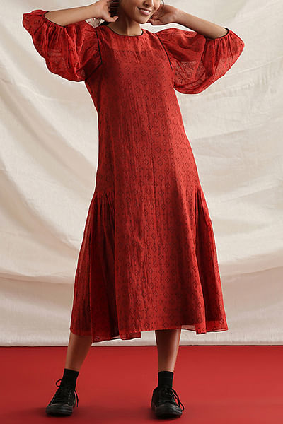 Red block print dress
