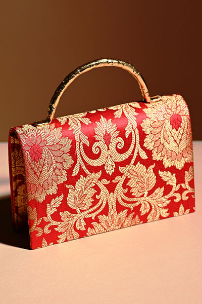 Red brocade clutch