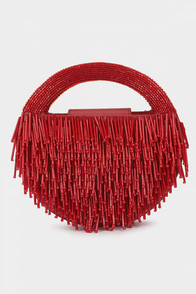 Red bugle bead embellished handbag