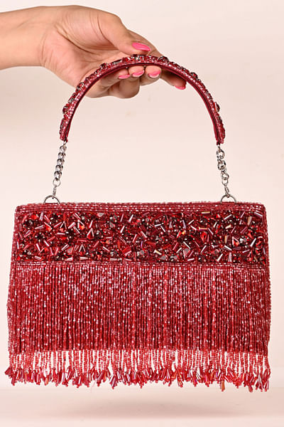 Red crystal embroidered clutch
