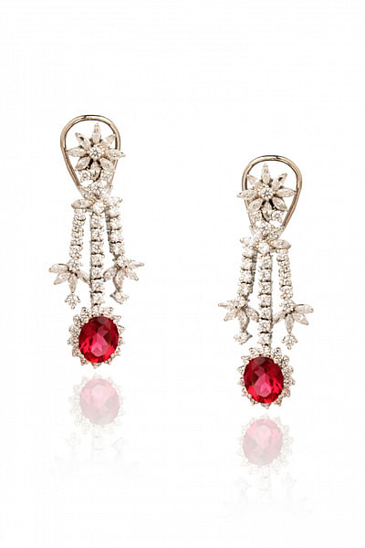 Red cubic zirconia and tourmaline earrings