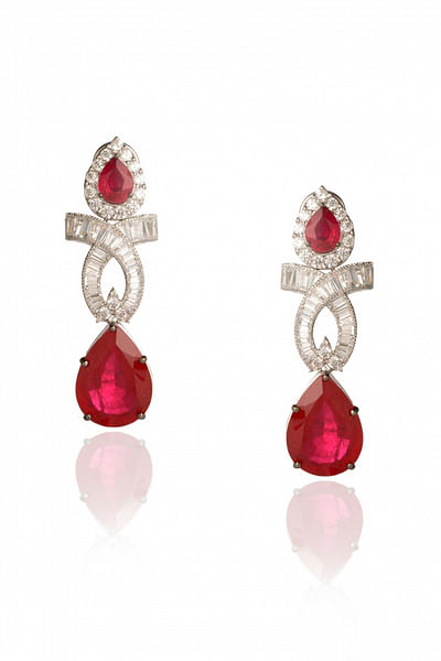 Red cubic zirconia embellished earrings