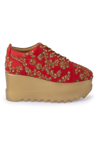 Anaar Red dabka pitta embroidery wedge sneakers ANRJUN23D1017