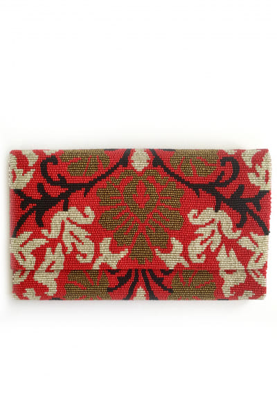 Red damask bead embroidery clutch