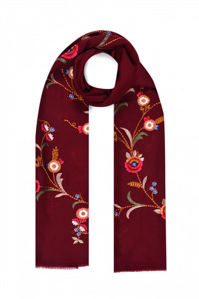 Red embroidered cashmere wrap