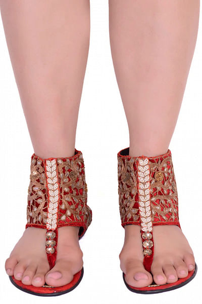 Red embroidered flats
