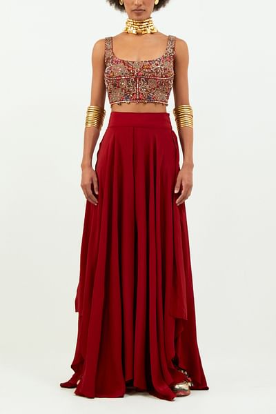 Red embroidered jumpsuit