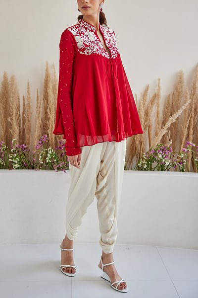 Red embroidered kediya top