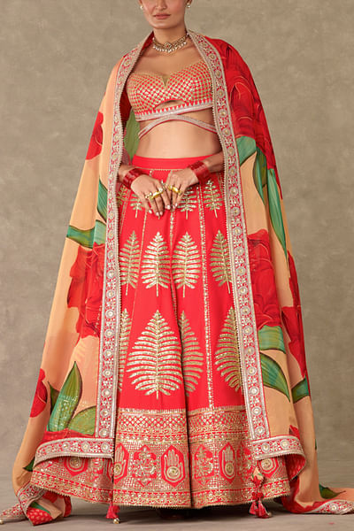 Red embroidered lehenga set