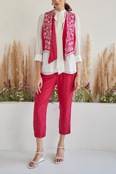 Red embroidered pants