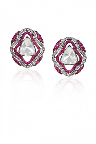 Red faux diamond stud earrings