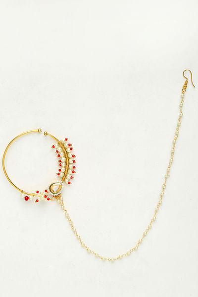 Red faux kundan nose ring