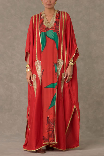 Red floral and leaf print kaftan