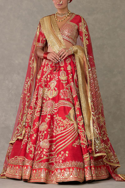 Red floral embroidered lehenga set