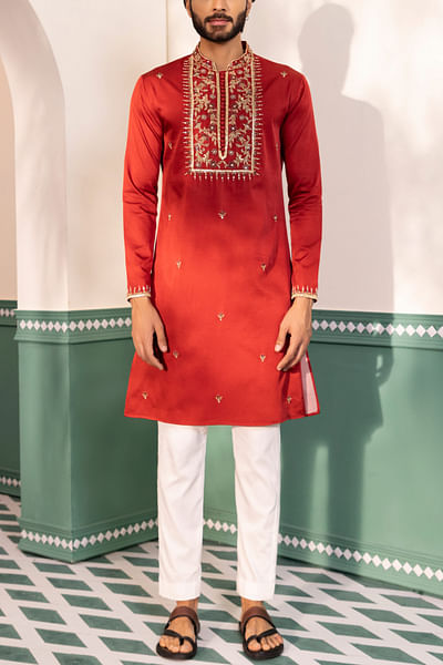 Red floral embroidery kurta set