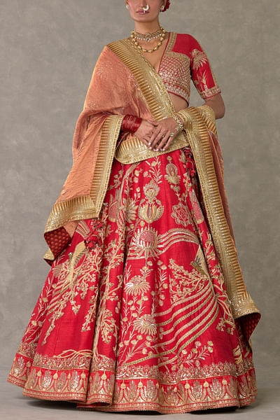 Red floral embroidery lehenga set