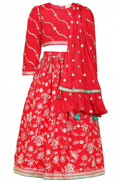 Red floral embroidery lehenga set